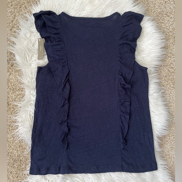 {J. Crew} Linen Ruffle Shell Shell Tank in Navy - Women's Medium - NWT - Picture 5 of 11
